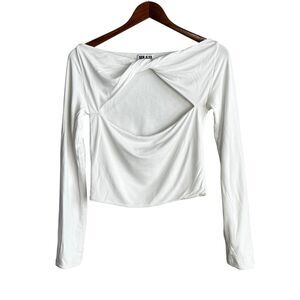 SER.O.YA Top Size Large White Long Sleeve Cropped Keyhole Cutout Artemis Twist